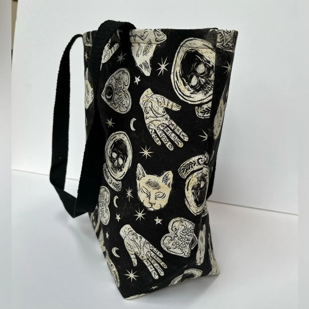 Handmade Mystical Cat Tote Bag - Black & Ivory - Picture 3 of 9